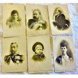 Royalty  Six postcard size photo's - Queen Victoria, King Edward VII, King George VI etc.