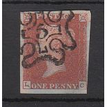 Great Britain - 1841 1d Red 'LC'  Fine used 'No 5' in Maltese Cross.  Almost complete crisp strike.