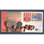 Hong Kong - 1997 (30 Jun)  Booklet Pane Commemorative Cover with Hong Kong $5 coin.  Very attractive