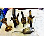 Brass Blow Lamps (3) Brass 20th Century blow lamps in good condition. One classic metal oil can. One