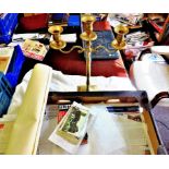 Mixed Lot Including a brass candle stick, post cards, maps etc.