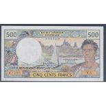 Tahiti - Five Hundred Francs  Ref P25d, Grade AUNC.  Scarce.