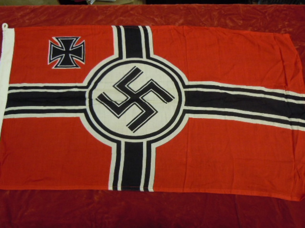 WWII German Naval Battle Flag. As German Militaria is widely reproduced it is sold as seen with a no