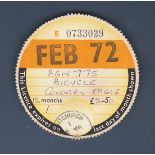 1972 February (Annual) Rare ‘Emergency’ Tax Disc, Coventry Eagle Motorcycle Reg. No. BGN 775.