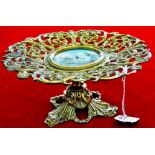 A Victorian cast brass tazza circa 1890, inset painted 'Gem' view of Windsor Castle. H: 8.5cm, W: