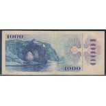 Slovakia - 1993 (old date 1985) 1,000 Korun  With adhesive stamp.  Ref P19, Grade F++.