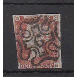 Great Britain - 1841 1d Red 'JH'  Fine used 'No 6' in Maltese Cross.  Almost full clean strike.  Two