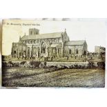 Norfolk - Cley 1910  Skeleton (32mm) full strike on postcard of St. Margaret's Church, Cley-next-