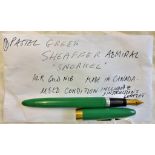 Pastel green Schaeffer 'Admiral' snorkel fountain pen. 14K gold nib. Made in Canada, in used