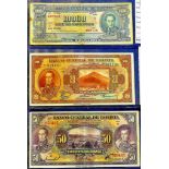 Bolivia - 1928 (2) & 1945 (1) - (3)  1945 Ten Thousand Bolovianos Ref P151, Grade Fine; 1928