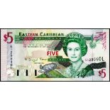 East Caribbean States - 1994 Five Dollars Suffix 'L' (St. Lucia). Ref P31 Grade UNC.