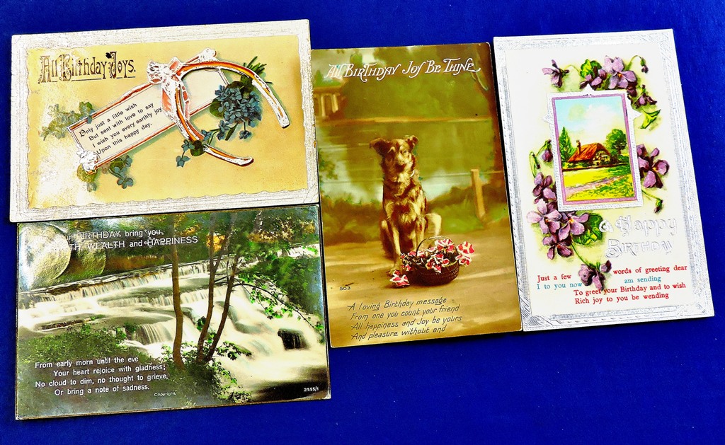 Birthday Postcards, 1920's embossed and photographic cards(4)