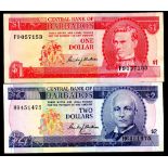 Barbados - 1973 & 1980 - (2) 1973 One Dollar Ref P29a, Grade EF; 1980 (N/D) Two Dollars, Ref P30,