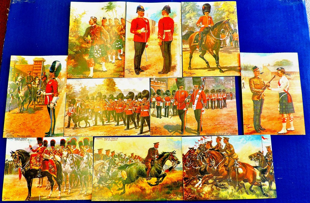 Military Harry Payne Colour Modern postcards (10)  Scots Greys, Ayrshire Regt., Irish Guards,