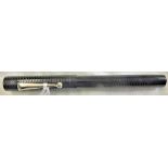 Lever-Filler Pen c.1930's  Unknown manufacturer, Black chased pattern on barrel/cap.  Chrome trim