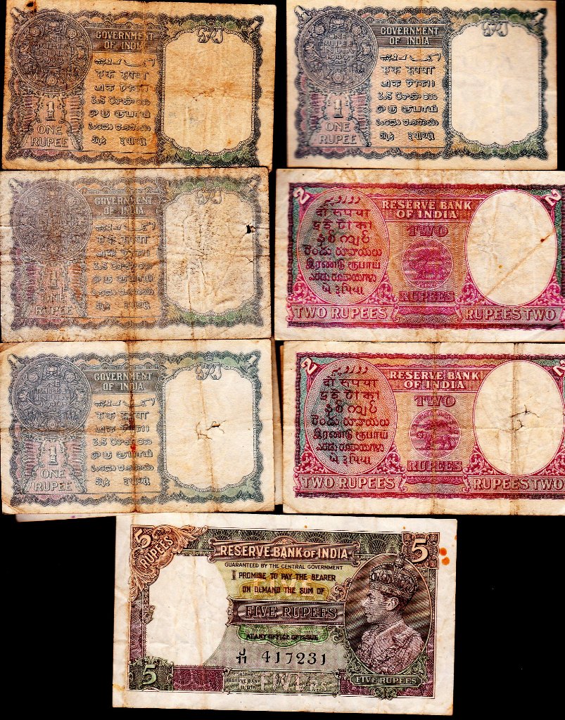India - 1937 & 1940 (8) 1937 King George VI Two Rupees (3) Ref P17; 1970 One Rupee (4) Ref P25; 1937