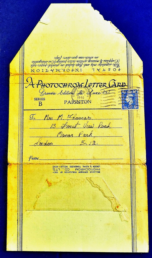 Devon - Paignton  1946 Photochrome Letter Card, used 1946. - Image 2 of 3