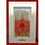 RBL Centenary Paul Cummins Ceramic Poppy from Tower of London, framed against photo of the Tower