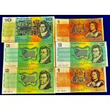 Australia - 1966-1991 (6)  With One Dollar Ref P37a, P37d; Two Dollars Ref P43a, P43d, P43e; Ten