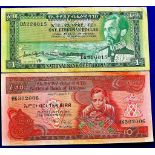 Ethiopia - 1966 & 1989 (2)  1966 One Dollar Ref P25, Grade GVF; 1989 Ten Birr Ref P48, Grade VF.