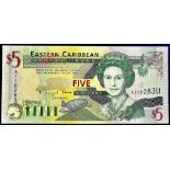 East Caribbean States - 1994  Five Dollars Suffix 'U' (Anguilla).  Ref P31 Grade UNC.
