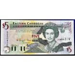 East Caribbean States - 1994  Five Dollars Suffix 'V' (St. Vincent).  Ref P31 Grade UNC.