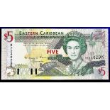 East Caribbean States - 1994  Five Dollars Suffix 'K' (St. Kitts).  Ref P31 Grade UNC.