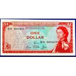 East Caribbean States - 1965  One Dollar Ref P13d, Grade AUNC.  Signature 7.