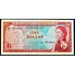 East Caribbean States - 1965  One Dollar Ref P13a, Grade VF.  Signature 2.