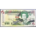 East Caribbean States - 1994  Five Dollars Suffix 'A' (Antigua).  Ref P31 Grade UNC.
