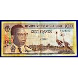 Congo Democratic Republic - 1961  One Hundred Francs Ref P6, Grade GVF.