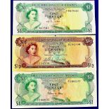Bahamas - 1965-1974 (3)  Half Dollar Ref P17a, Grade F (small nick); One Dollar Ref P35a, Grade