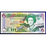 East Caribbean States - 1994  Five Dollars Suffix 'M' (Montserrat).  Ref P31 Grade UNC.