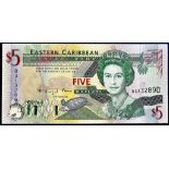 East Caribbean States - 1994  Five Dollars Suffix 'D' (Dominica).  Ref P31 Grade UNC.