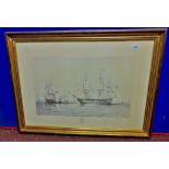 Two Superb Prints of the English and French Fleets in The Baltic in 1854. Each one 30" x 20" Sold as