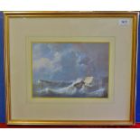 Painting - Watercolour, ships in very stormy weather, gilt frame.