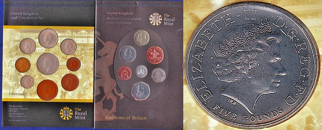 Great Britain - 2008 £5 Crown & 2008 BU (7 Coin Folder)  2008 Crown (60th Birthday Prince of