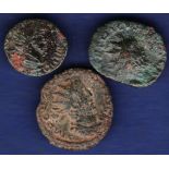 Roman Antoninianus of Tetricus  Together with two other Roman Radiate Bronzes (Qty 3).  Grade Poor
