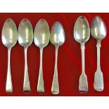 Silver Spoons (6)  One London 1800; Three Exeter 1848 (Robert James Williams); One London 1839;