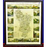 Antique Map - County of Derby by Joshua Neele - Beautiful engraving surrounding the map. 17 x 56cm