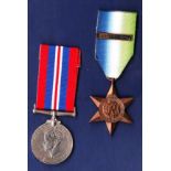 British WWII Atlantic Star Pair, Atlantic star with Air Crew Europe clasp and 1939 - 1945 medal.