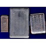 Smoking - Cigarette Cases (2) & a Lighter  Two nice machine turned cigarette cases and one slim
