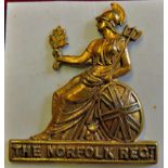 Pre WWII The Norfolk Regiment Cap badge, Bi Metal, silver body with brass scroll. Officers dress cap