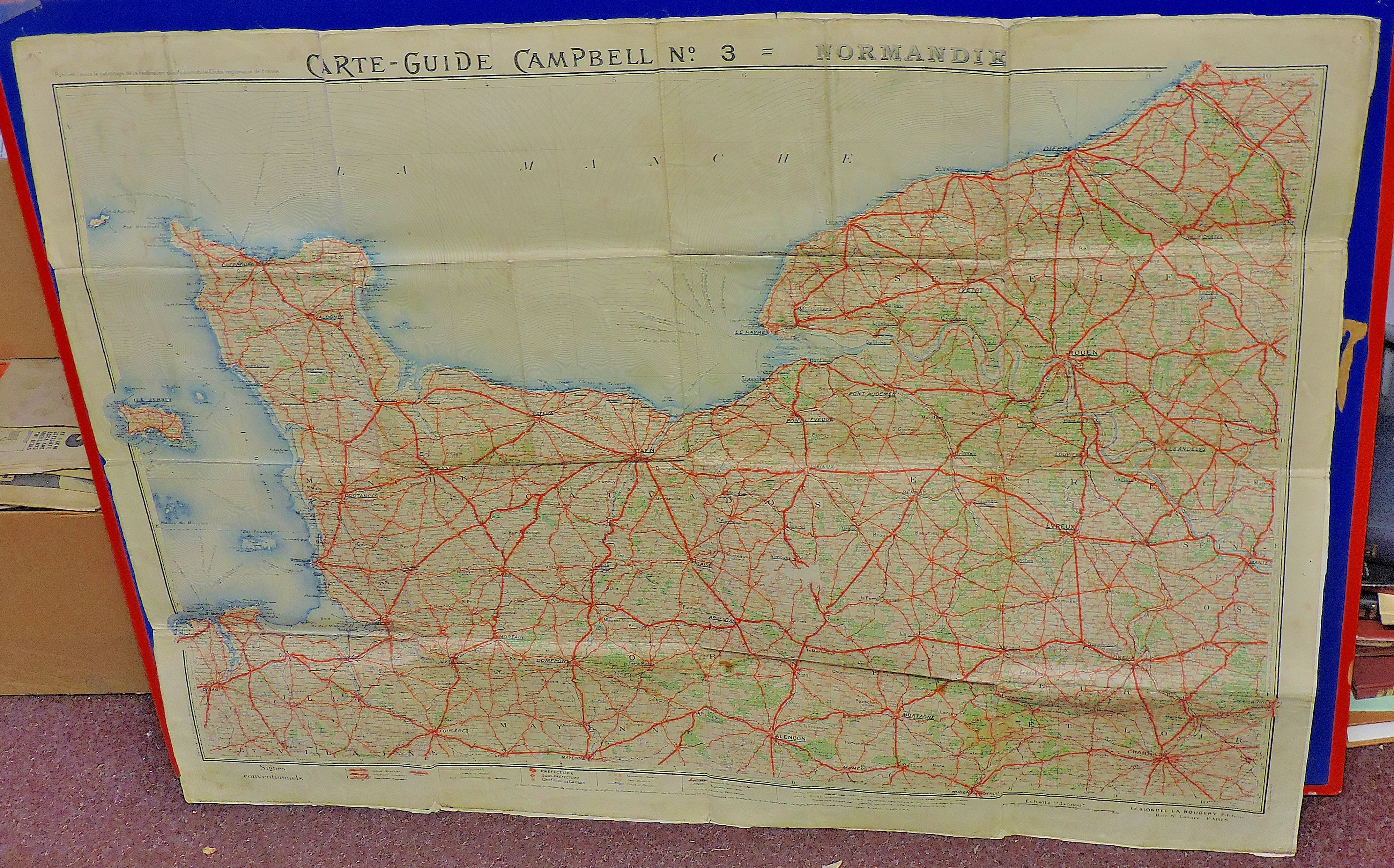 WWII Period Map of Northern France (Normandy province) mounted on fabric made by Carte Guides, in - Image 2 of 2