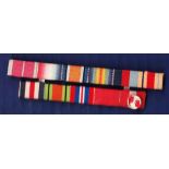 WWI/ WWII Medal Ribbon bar (Court Mounted) Including: OBE, Pip Squeak and Wilfred, !939 - 45 Star,