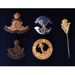 WWI/ WWII Sweetheart brooches (5) including Ulster Regiment tie pin, WWII Royal Artillery badge, WWI