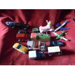 Tinplate and Die-cast Toys  Small interesting lot.  Dinky, Corgi etc., (10+).  Play worn also