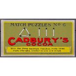 Cadbury Bros. Ltd. - 1906 Match Puzzles  No. 6 (1/10), AEX.  Scarce.