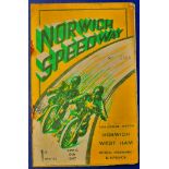 Norwich Speedway Programmes (2) Norwich v Newcastle 21st September 1946 and Norwich v West Ham 5th