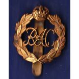 WWII Royal Armoured Corps cap badge, brass construction with KC